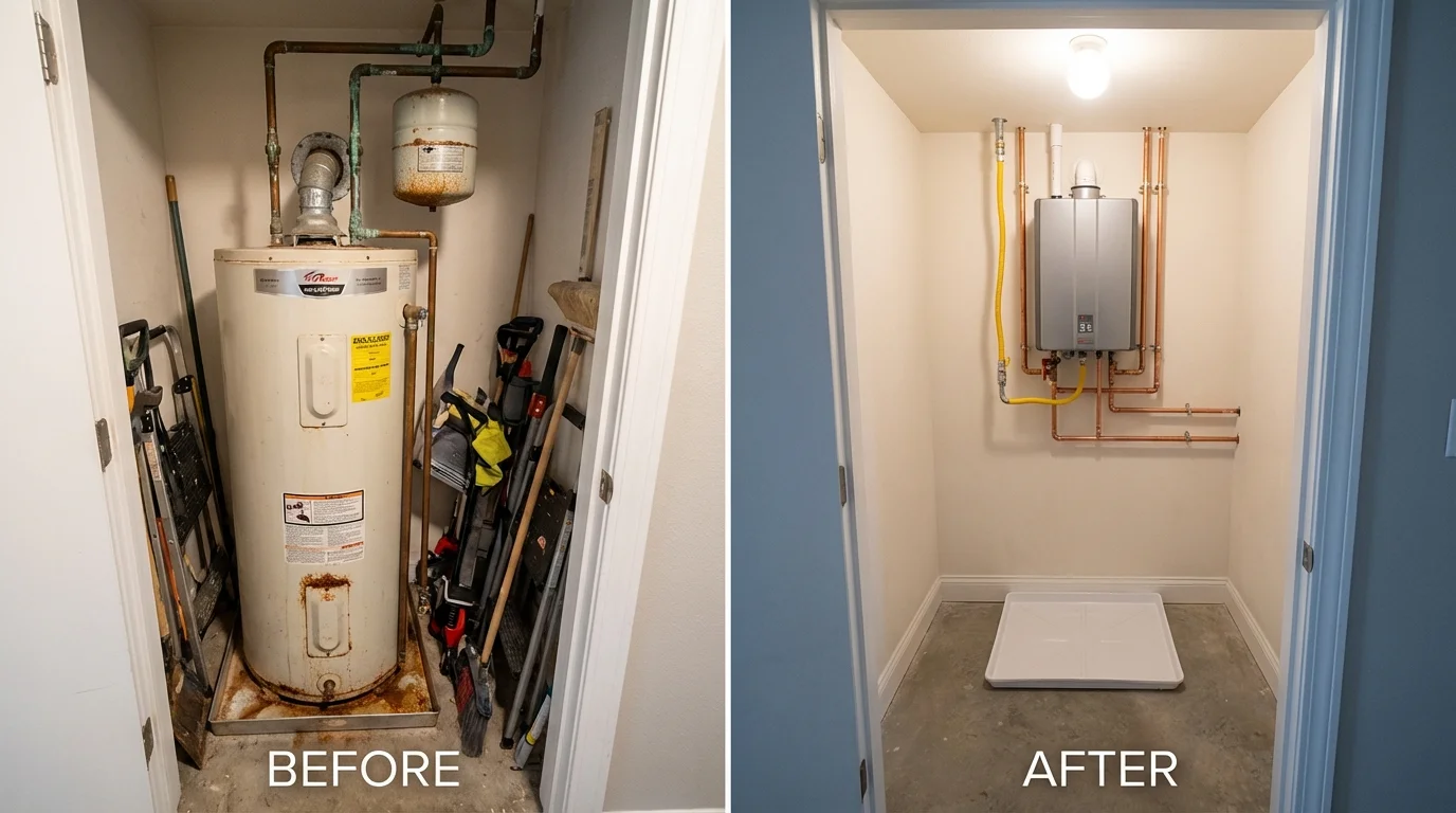 Tank water heater versus wall-mounted tankless unit comparison for Sturgis, SD homeowners