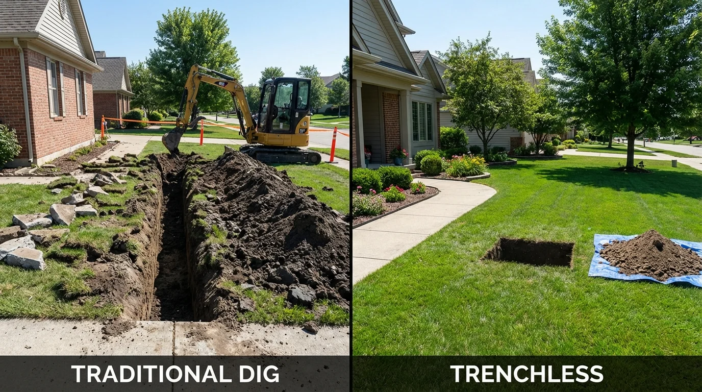 Trenchless sewer repair with minimal yard damage versus traditional excavation in Sturgis, SD